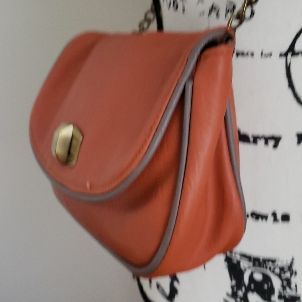 Capelli New York Vintage orange w gray piping, solid metal chain crossbody bag